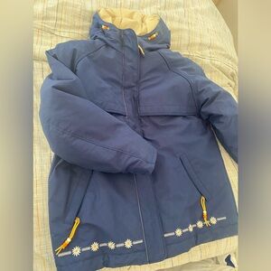 Blue Hooded Jacket with Yellow Accents